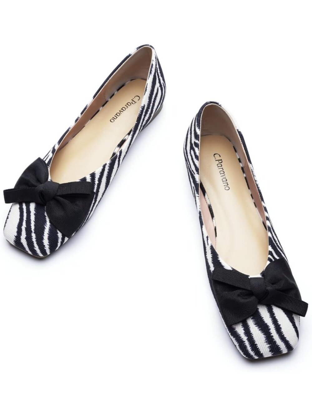 🆕Women's Zebra Square Toe Ballet Flats Dressy Bow Leather Slip-On Work Shoes